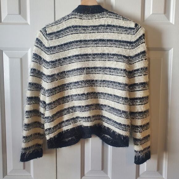 Calvin Klein Women's L Black White Striped Eyelash Open Front Cropped Cardigan - Picture 7 of 7